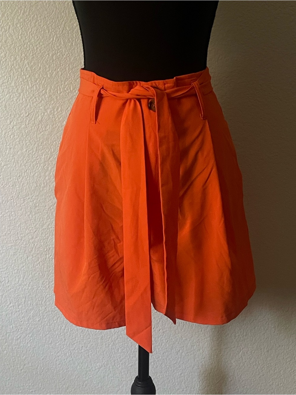 High-Waist Orange Tie-Belt Women's Shorts